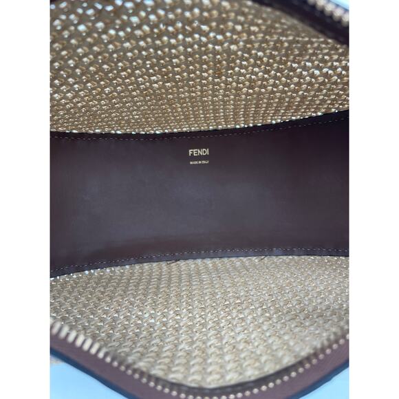 NEW FENDI FF FENDIGRAPHY SUMMER RAFFIA LEATHER SMALL HOBO BROWN LEATHER BAG NWT! - Picture 13 of 15